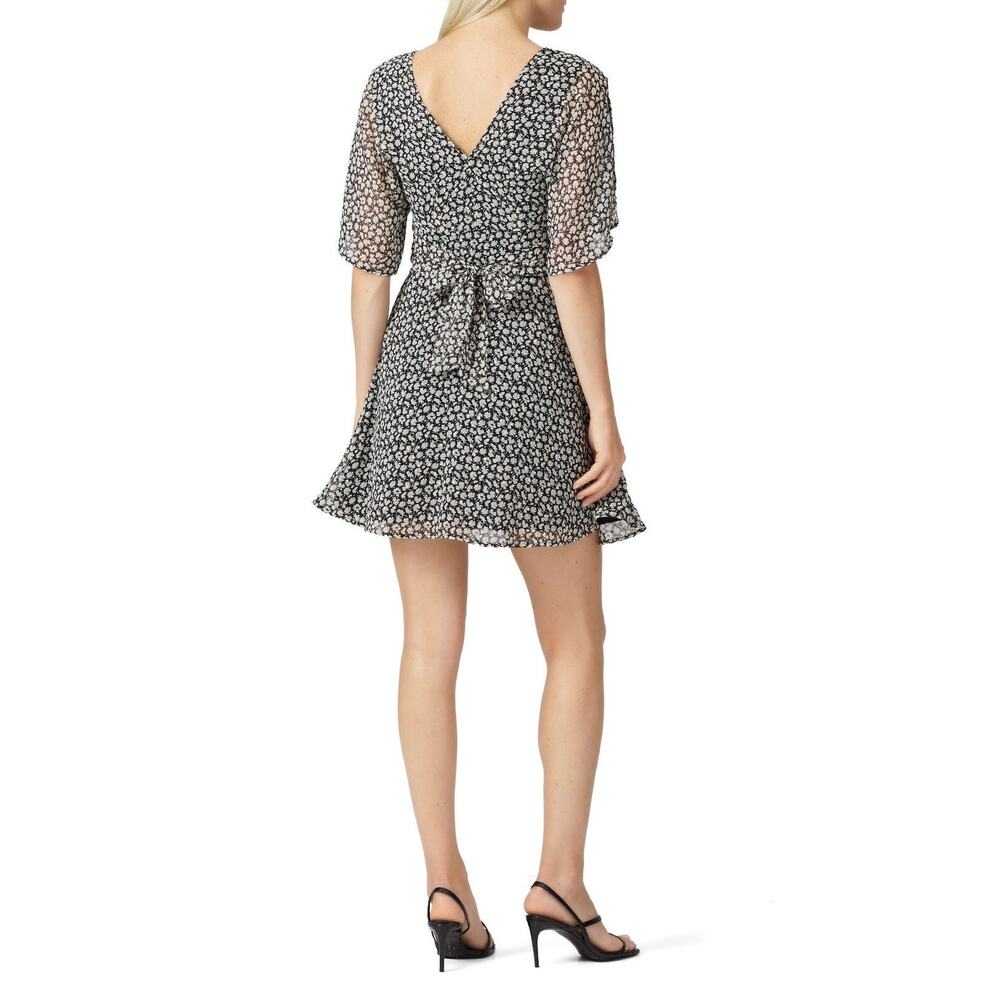 All Saints Ivy Gray Scatter Floral Print Belted Tie Waist A-Line Mini Dress Sz 2 - Picture 4 of 16